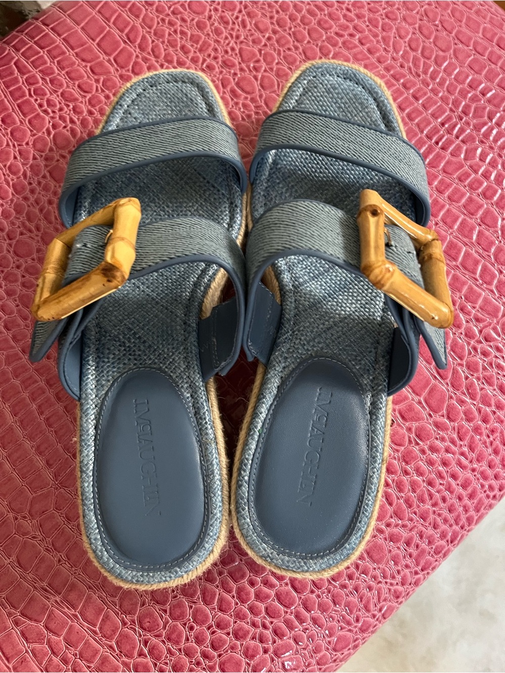 J. McLaughlin Blue Denim Espadrille Slide with Bamboo Accent - Picture 2 of 6
